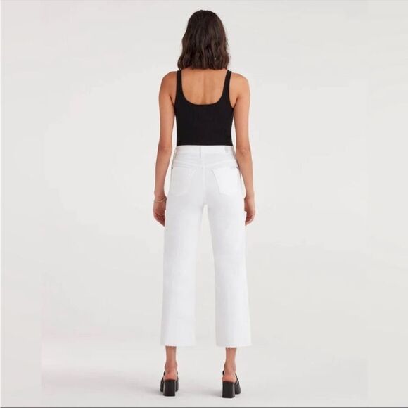 7 For All Mankind New High Waist Straight Leg Raw Hem Jeans White Size 31 - Picture 2 of 12